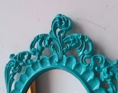 Turquoise Wall Mirror in Highly Ornate Vintage Oval Frame
