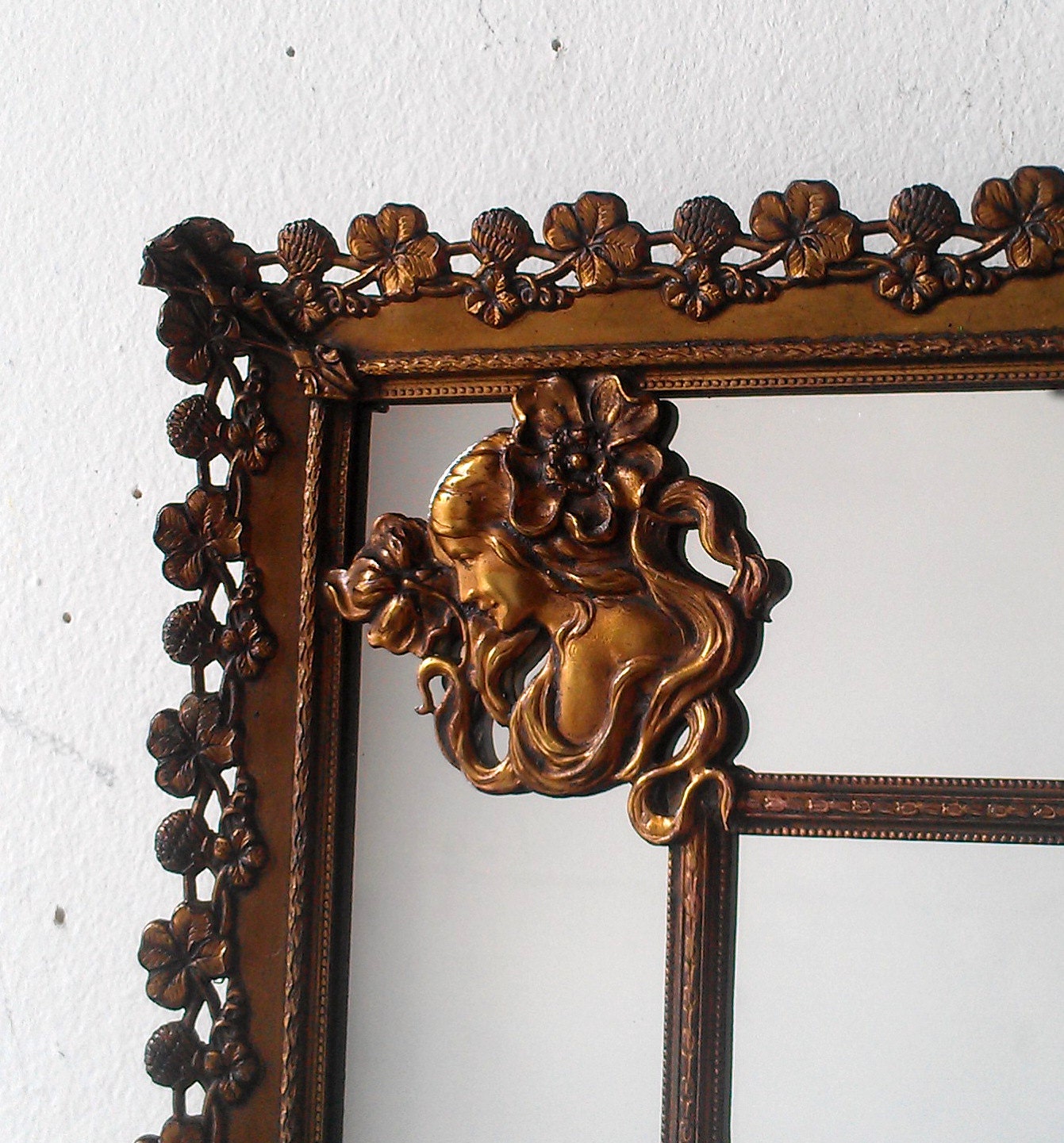 Vintage Mirror in Art Nouveau Style Brass Frame