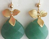 Orchid, Aventurine Earrings, Green Briolette, Birthday Gift, Bridesmaids Gift, Wedding, 14k Gold Filled Earwire, Delicate