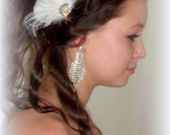 Bridal Fascinator feathers rhinestone jewel - feathered fascinator bridal hair clip, bridal wedding special occasion