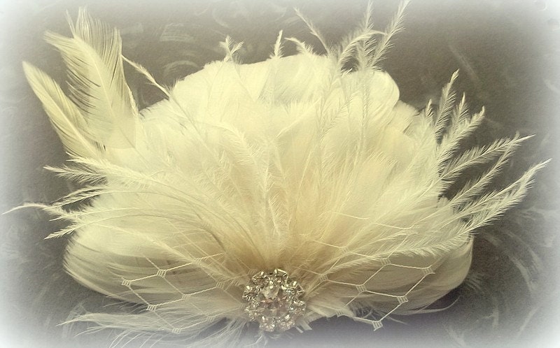 Bridal fascinator - Ivory Feather Fascinator, Rhinestone, Bridal Wedding, Special Occasion, Ship Ready