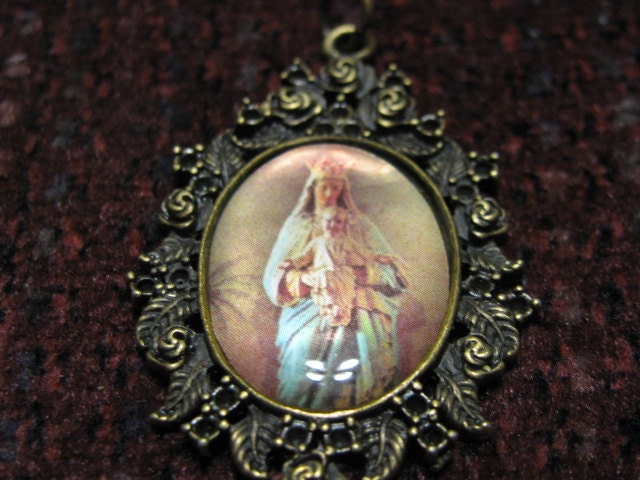 Bronze Medal of  Our Lady Ornate Setting  Relgious Catholic jewelry pendant for necklace rosary charm bracelet