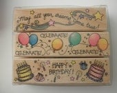 3 rubber STAMPS -  used, party, Hero Arts, celebrate, birthday, dream