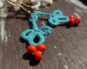 Turquoise and orange  lace earrings - summer lace jewelry - bridesmaid gift