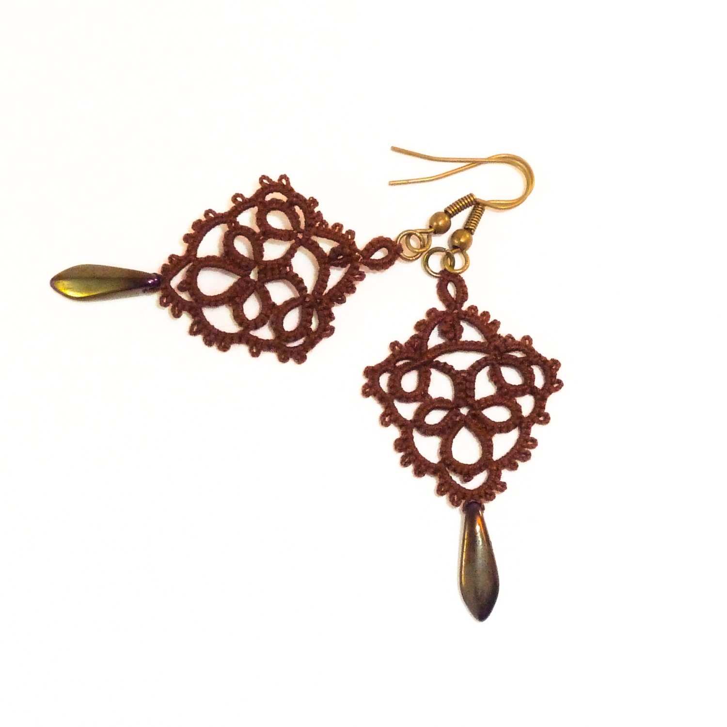 Dangle lace earrings statemant retro vintage inspired bridesmaid lace jewelry,Victorian Steampunk fashion prom - Chocolate brown