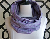 Grey with Purple Plaid Tuesday Cowl Scarf