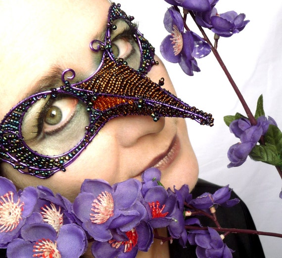 Humming bird masquerade mask, purple,womens,costume, accessories, handmade
