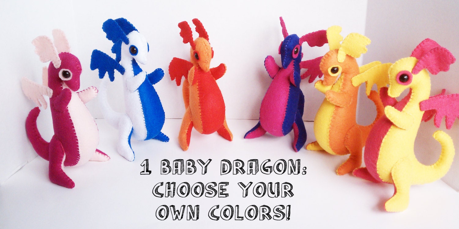 1 Baby Dragon felt plush stuffed animal- Pick your own custom colors