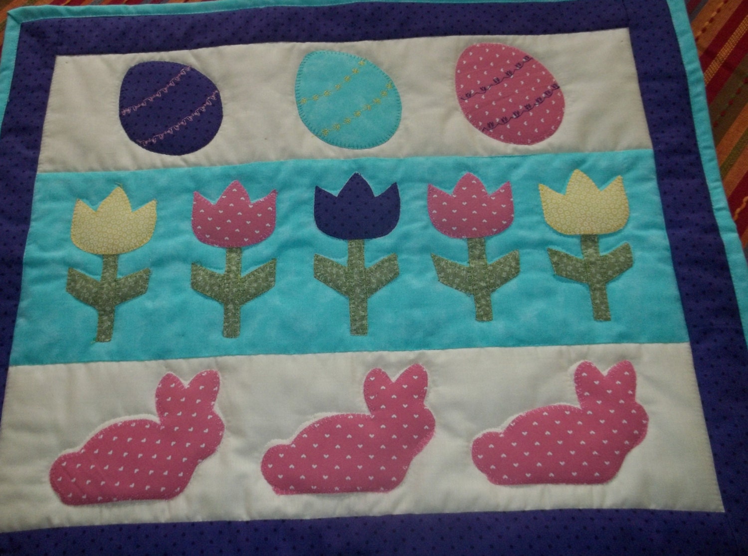 tulip quilt,bunnies,Spring quilt,wall decor,easter quilt,home decor,decoration,birthday gift