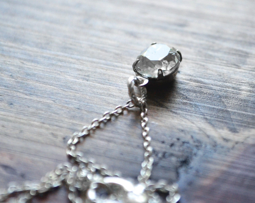 Vintage Crystal Pendant Necklace Handset in Silver Plated Brass