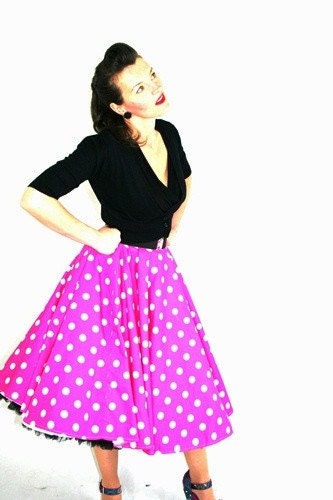 Full Circle Polished Cotton Circle Skirt - White Dots on Hot Pink - Free Ship