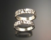 Heavy 14k White Gold Moonscape Wedding band His and Hers Unique Handmade ring set for Bride and Groom