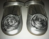 Silver Rosettes Shoe Clips- silk dupioni- flower girl- bridesmaids. 