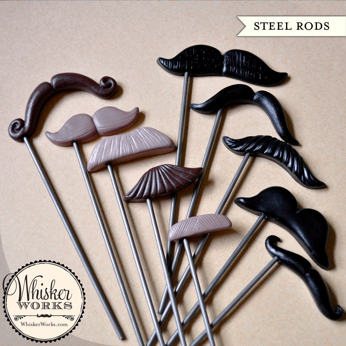 Plastic Mustaches on STEEL RODS - The Twilight Affair - Set of 10 Il_170x135
