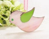 NEW Pink Iridescent and Lime Green Birdie with Ribbon (ready to ship)