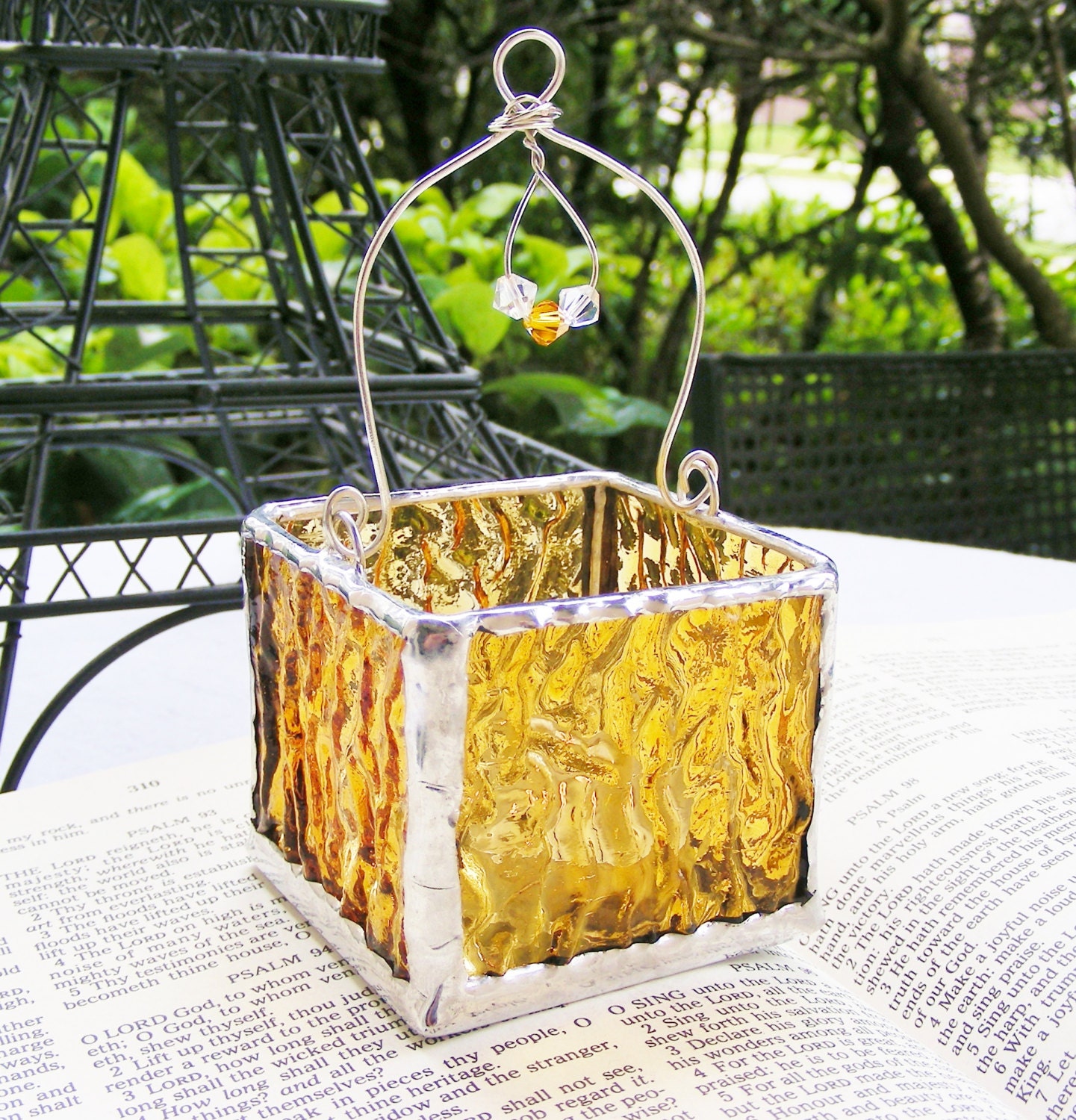Hanging Amber Stained Glass Lantern (made to order)