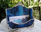 NEW Limited Edition Midnight Blue Business Card Holder (ready to ship) Ornate Silver embellishments
