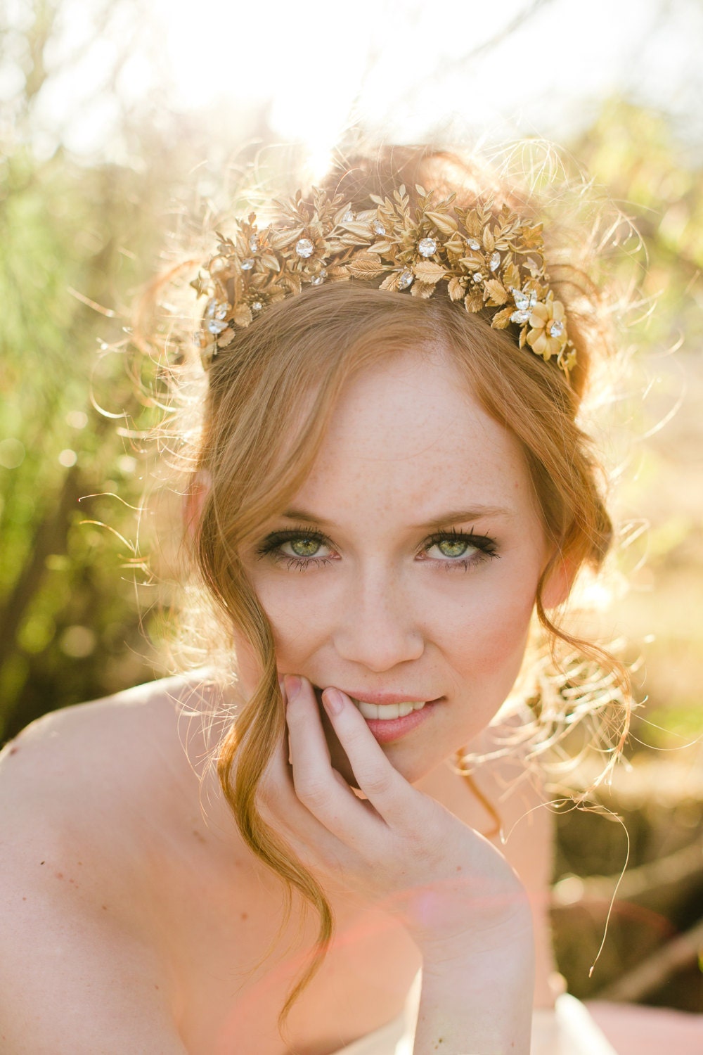Handmade golden leaves and flowers crown- style 703