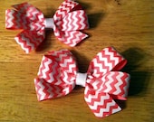 Pigtail Set of Pink Chevron Print Pinwheel Style Hairbows