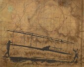 Wright Brothers Screen Print on Antique Aeronautical Chart