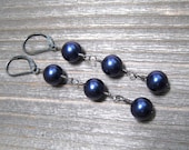 Blue Pearl Earrings, Sapphire Blue Freshwater Pearls, Dangle Blue Earrings, Oxidized Sterling Silver, June Birthstone Jewelry