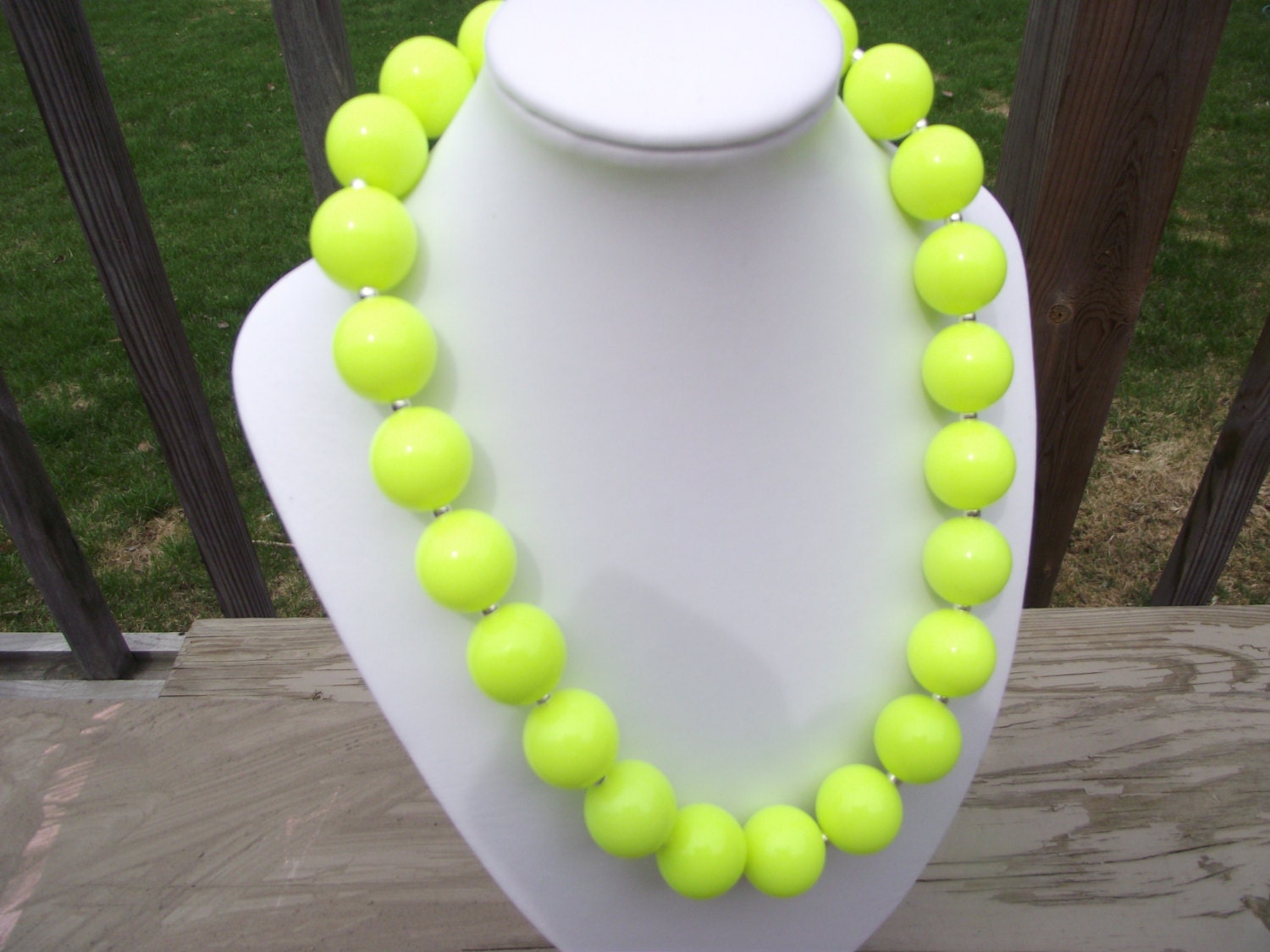 Neon Yellow Chunky Necklace, Acrylic Beads, Chunky Necklace, Bubblegum Necklace, Gumball Necklace, Bright, Teen, Toddler, Adult, Girl