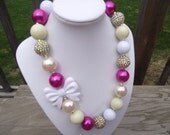 White, Cream, and Magenta Chunky Necklace, Bubblegum Necklace, Gumball Necklace, Girl, Toddler, Teen, Women, Gift, Photo Prop