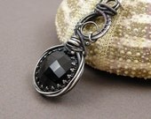 Wire wrap pendant , gemstone metalwork jewelry , wire wrapped fine jewelry , sterling silver pendant , black elegant pendant