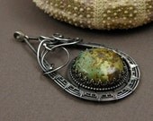 Turquoise wire wrapped pendant , metalwork jewelry , wirework pendant , gemstone jewelry , fine retro jewelry , birthstone jewelry