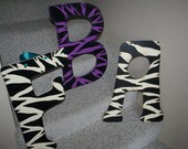 Large Zebra Print Custom Letter door hanger, wall decor --approx. 22 inches tall--MADE TO ORDER