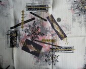 Vintage 1950s Barkcloth Fabric Yardage Pink Grey Sewing Craft Supplies