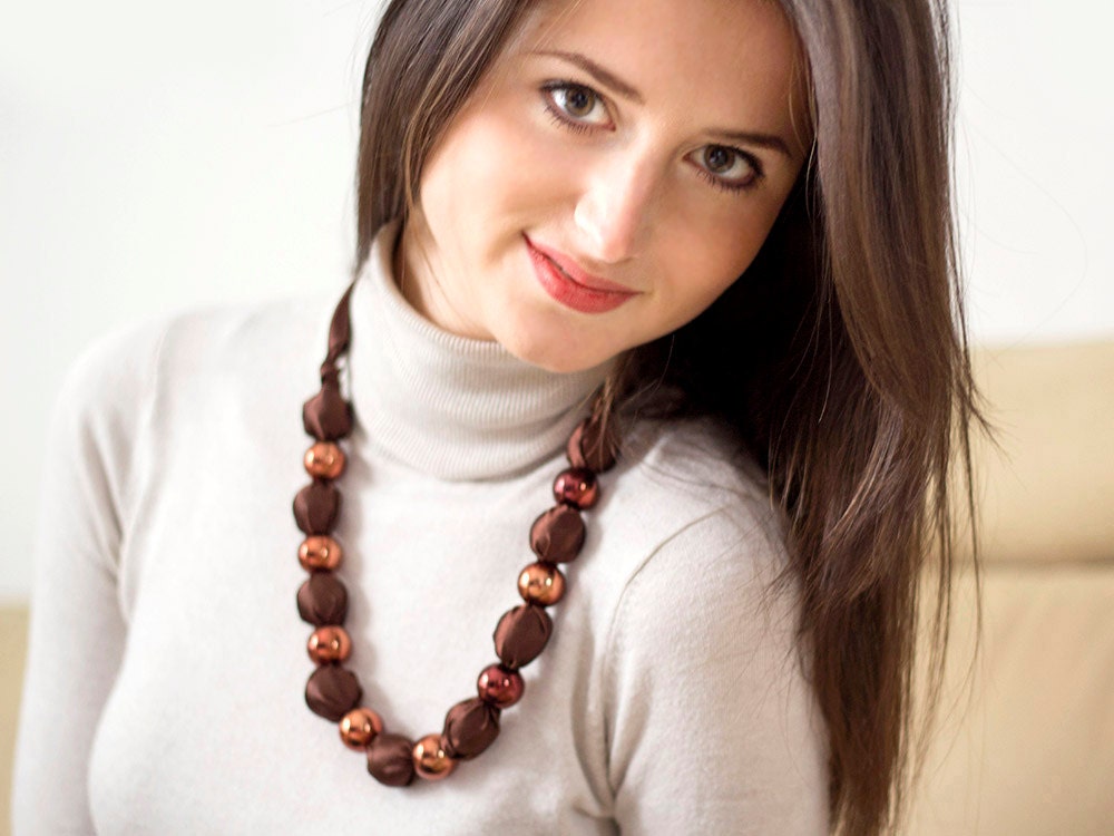 Brown Fabric bead necklace