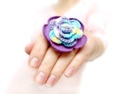 Multicolor crochet and leather flower ring SALE