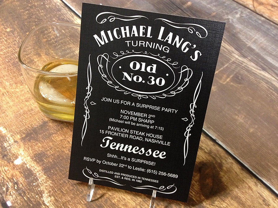 Whiskey Bottle Label Inspired Birthday Party Invitation Sample