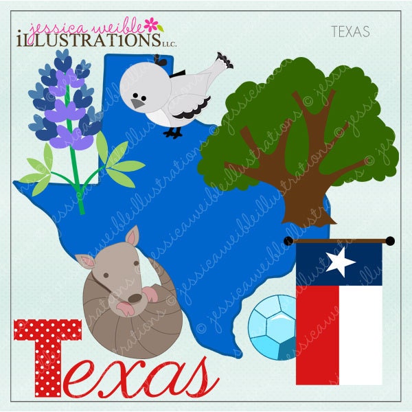 Texas Cute Digital Clipart for Invitations, Card Design, Scrapbooking, and Web Design, State of Texas Clipart Il_170x135