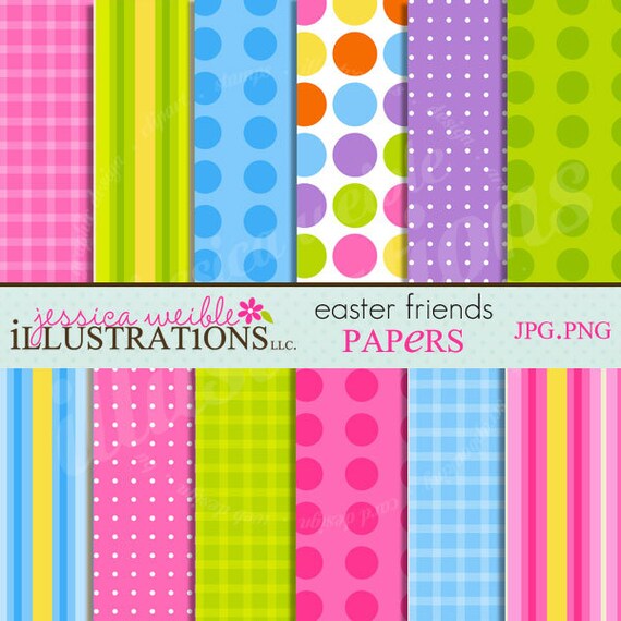 Easter Friends Cute Digital Papers Backgrounds for Invitations, Card Design, Scrapbooking, and Web Design, Easter Papers Il_570xn