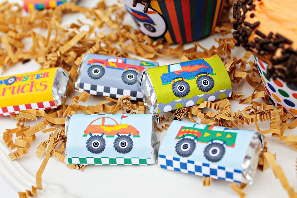 Monster Trucks Theme - Printable Candy Bar Wrappers- Mini Chocolate Bar Wrapper- Printable Party Favors - Monster Truck Party Printables Il_570xn