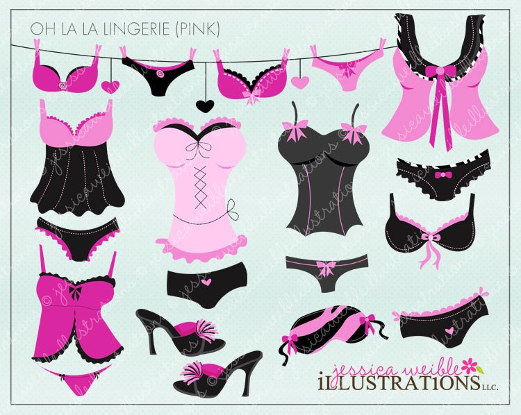 Oh La La Lingerie Pink Cute Digital Clipart for Card Design, Scrapbooking, and Web Design Il_570xn