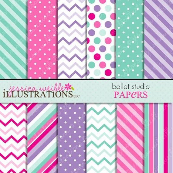 Ballet Studio Cute Digital Papers Backgrounds for Invitations, Card Design, Scrapbooking, and Web Design Il_570xn