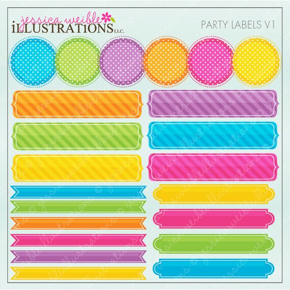 Party Labels V1 Cute Digital Clipart for Invitations, Card Design, Scrapbooking, and Web Design, Label Clipart Il_570xn