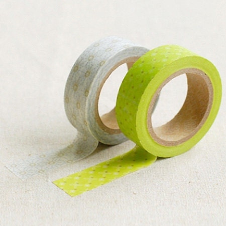 2 Set - Linda Lime Flower Adhesive Masking Tapes (0.6in)