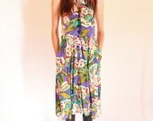 SAMOA 80s Tropical Floral Button Up Halter Summer Sun Dress