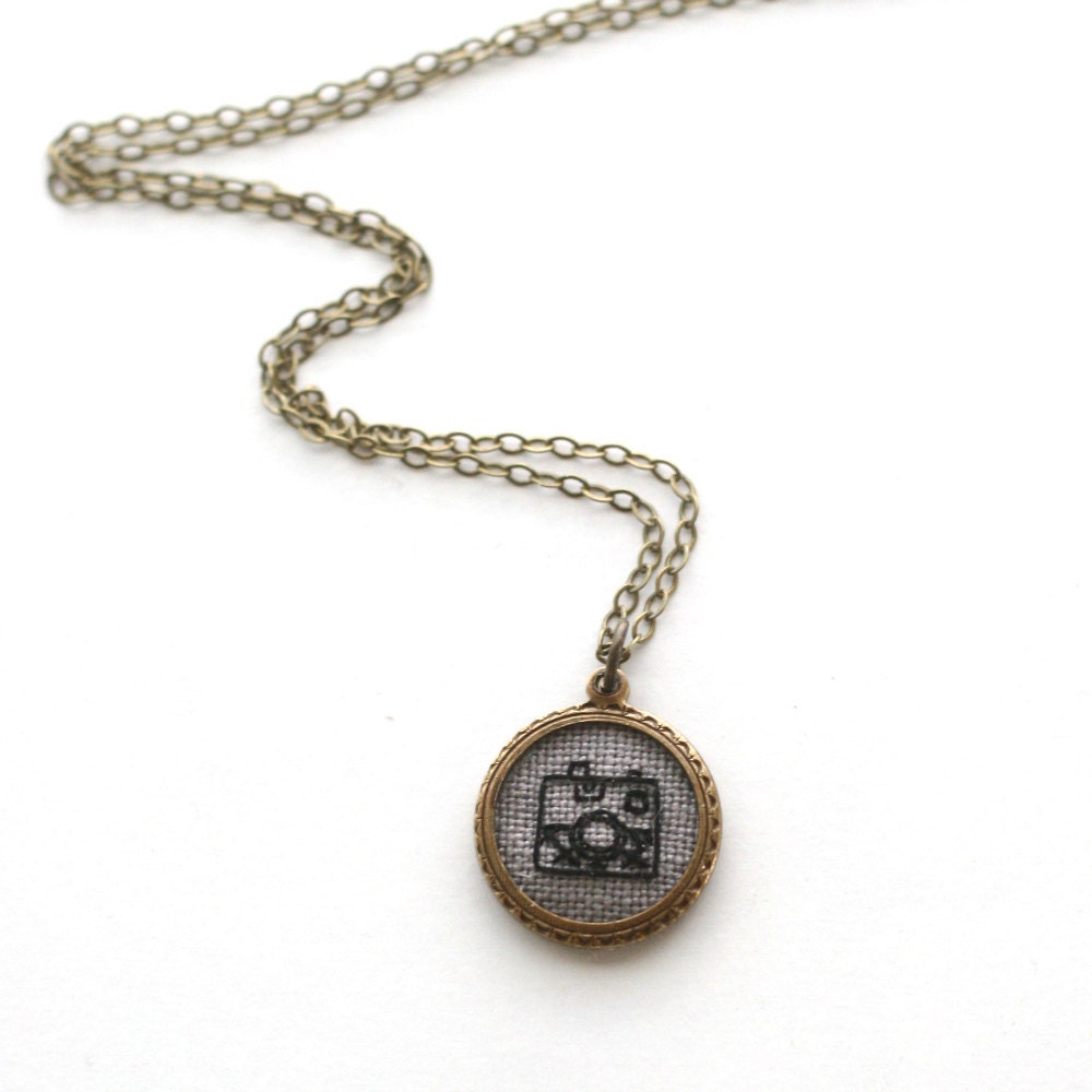 Through My Lens- hand embroidered necklace, camera, vintage camera, gift for photographer