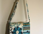 cute handbag in chocolate brown, teal and mustard yellow