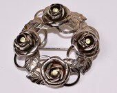 Silver Rose Brooch Vintage