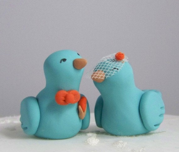 Custom Lovebird Wedding Cake Topper Wedding/Home Decor - Birdcage Veil, Boutineer and Tie - Colors of Choice
