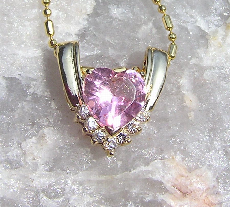 Pink Sapphire & White Topaz Heart Pendant - Vintage