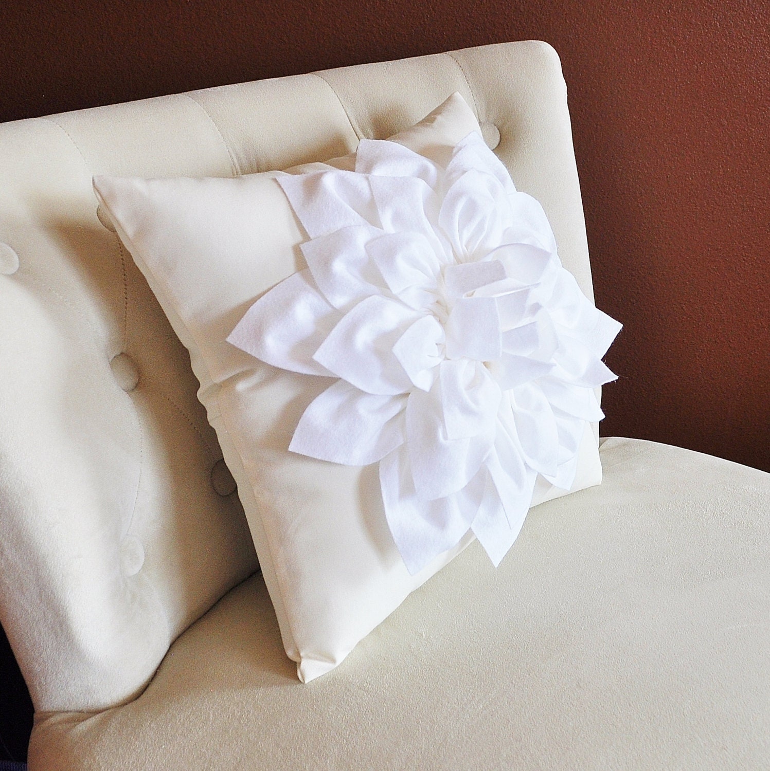 White Dahlia Flower on Ivory Pillow Accent Pillow Throw Pillow Toss Pillow