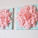 TWO Wall Flowers -Light Pink Dahlia on Blue and White Tarika 12 x12" Canvas Wall Art- Baby Nursery Wall Decor-