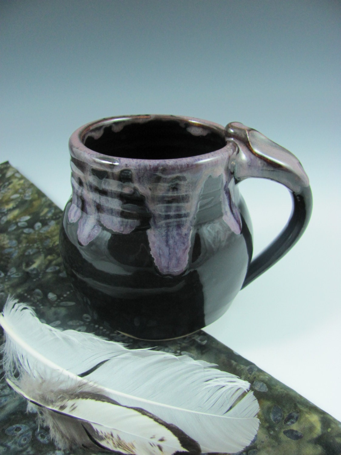 Black and Purple Mug Cup Ceramic Porcelain, Handmade by Licia Lucas Pfadt